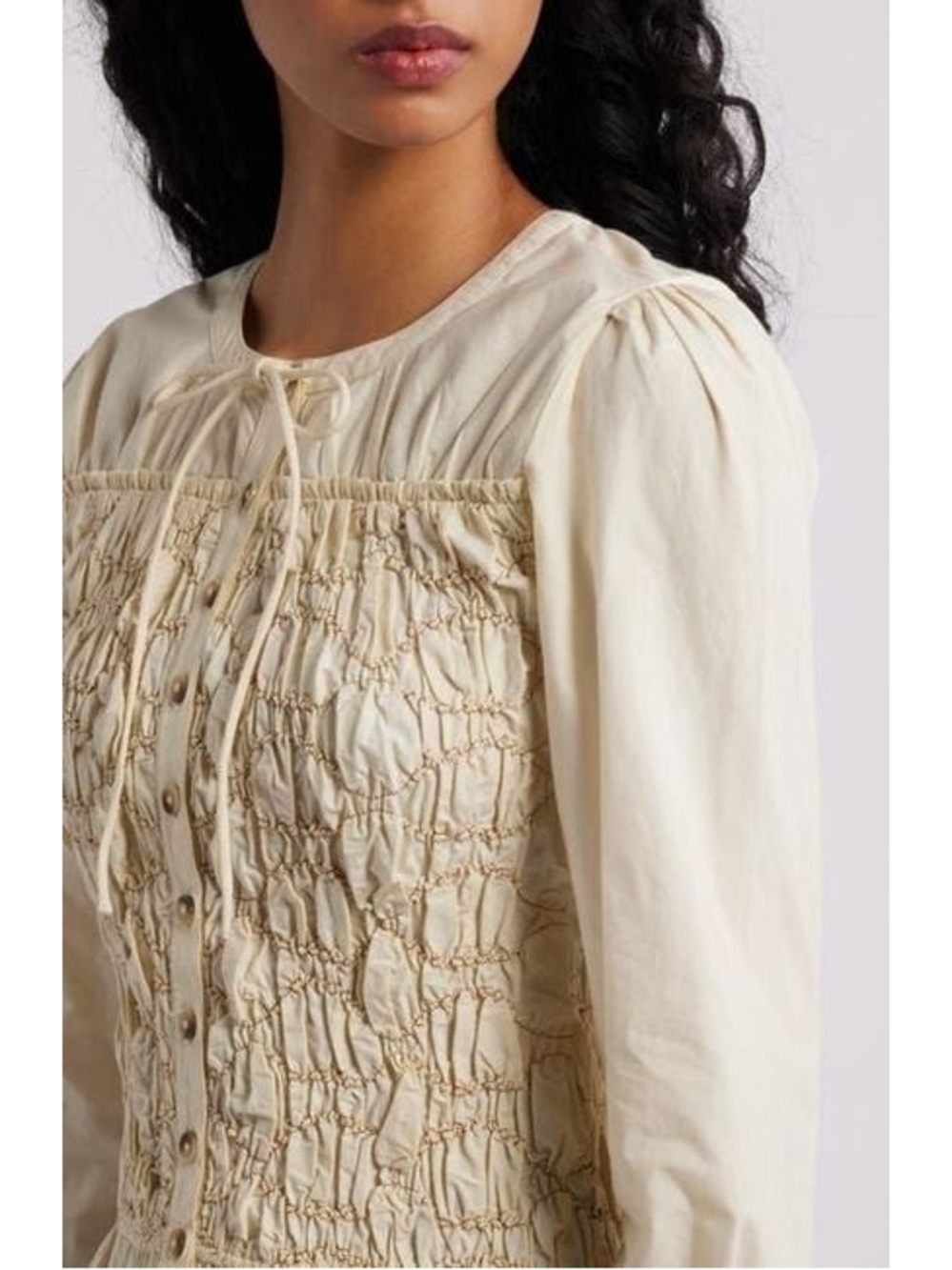 Damson Madder Natural Elliana Smocked Organic Cotton Cardigan - Picture 4 of 10